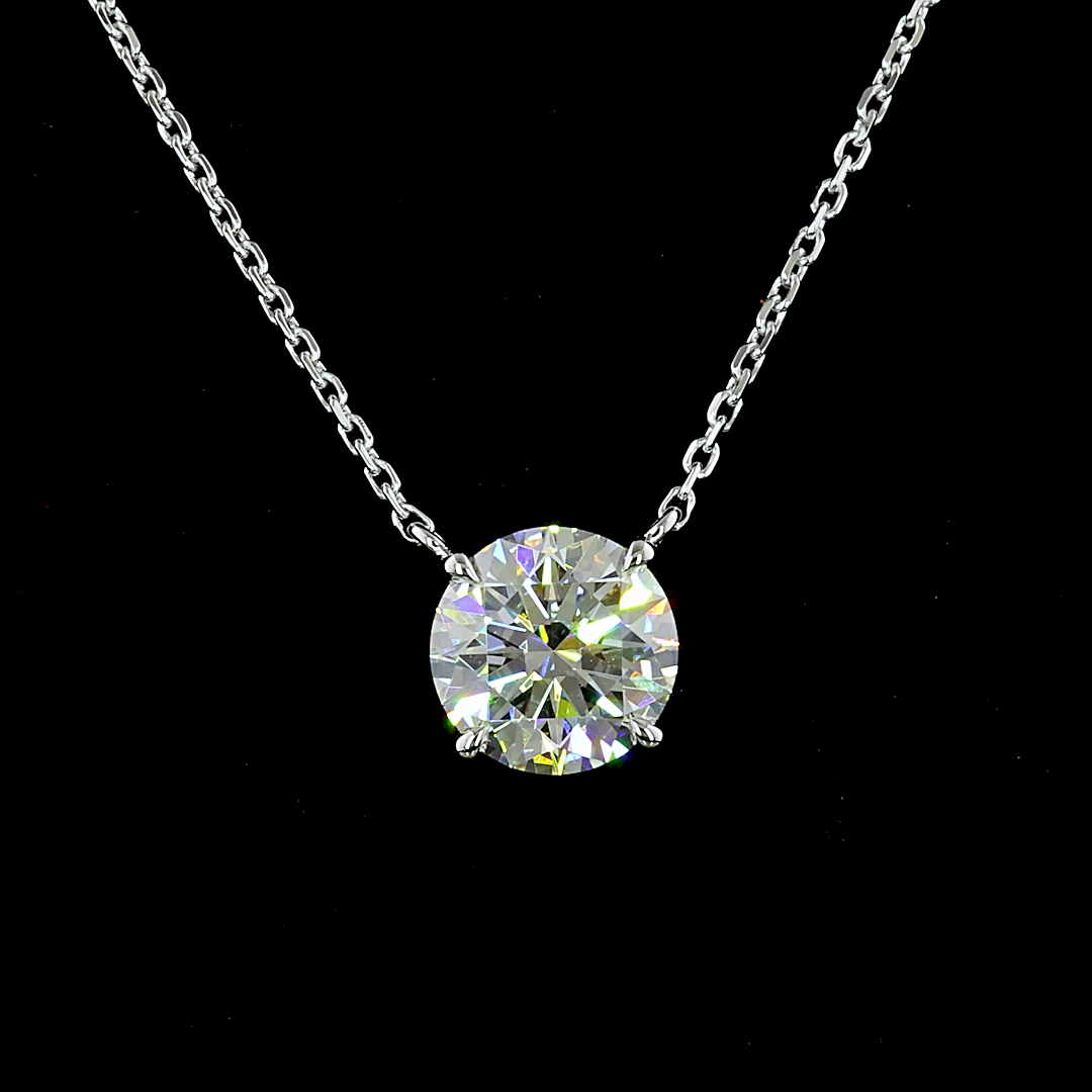 1.61 CT Round Lab Grown Diamond Solitaire Pendant in 14K White Gold – close-up