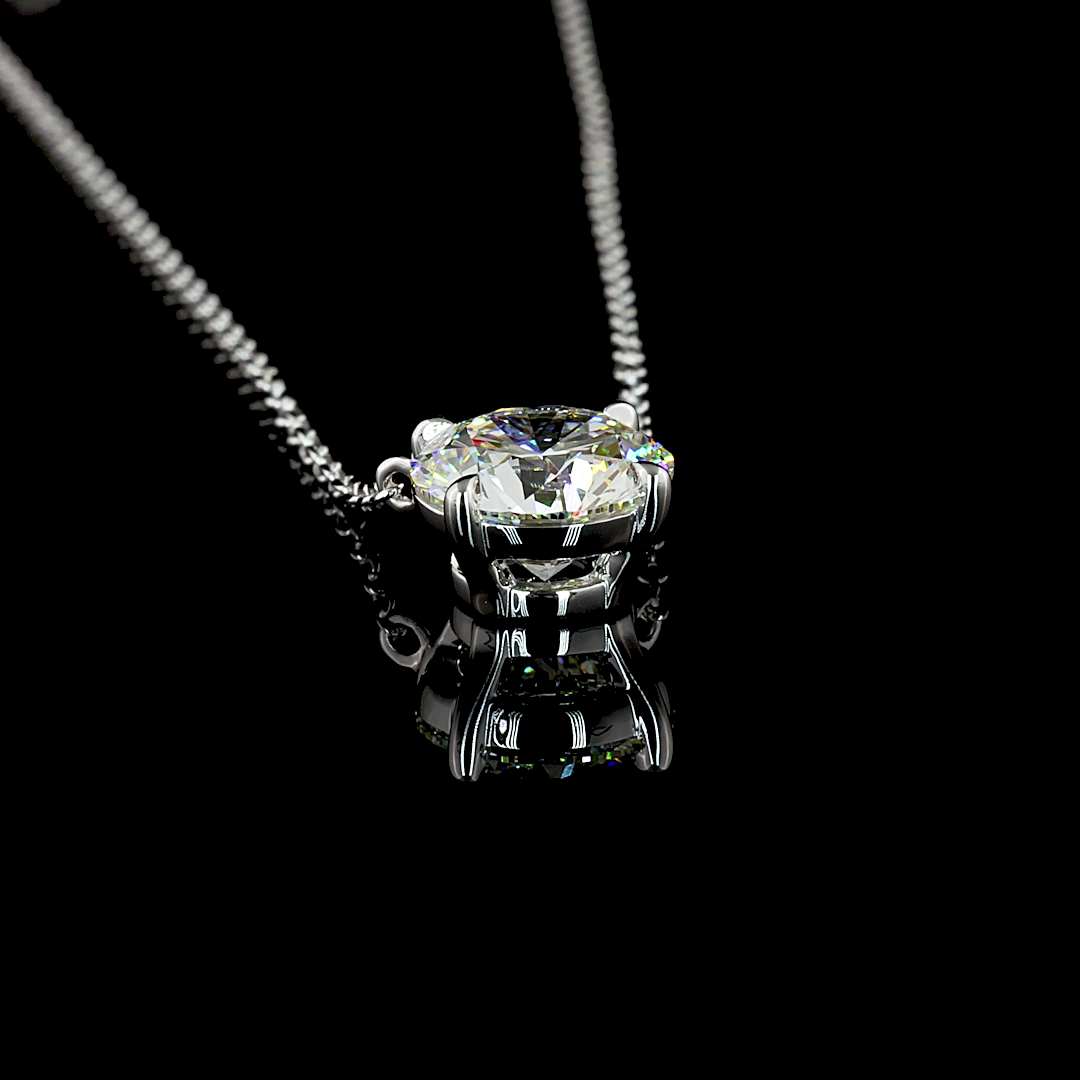 1.61 CT Round Lab Grown Diamond Solitaire Pendant in 14K White Gold – side view