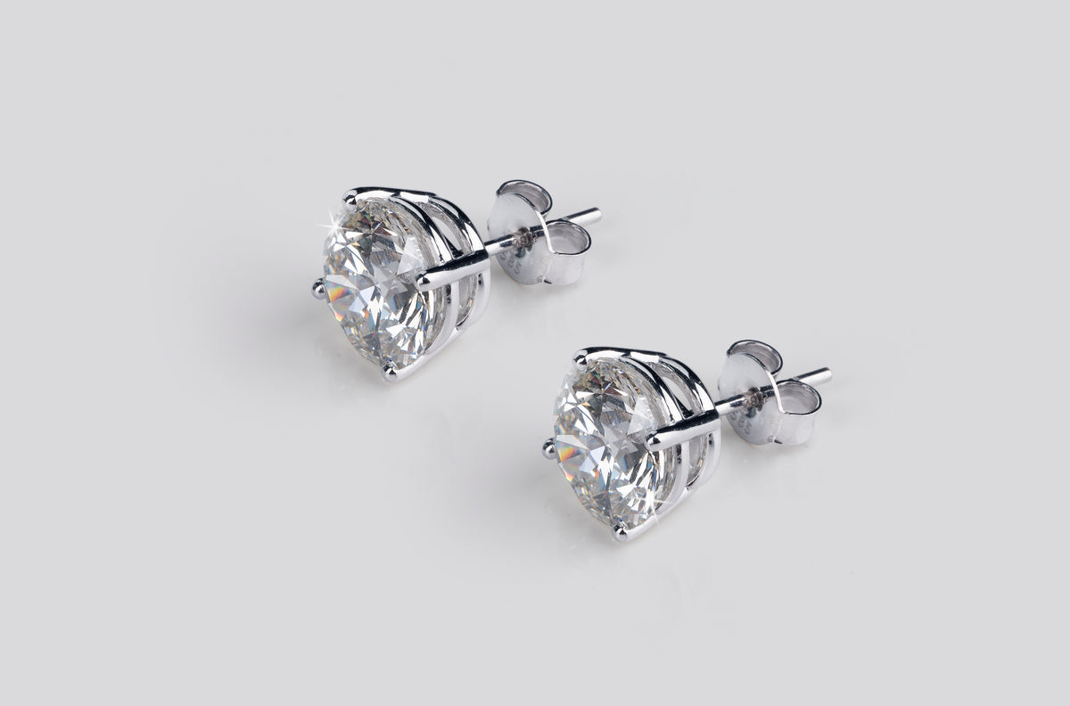 1.1 CT Round Lab Grown Diamond Stud Earrings in 18K White Gold