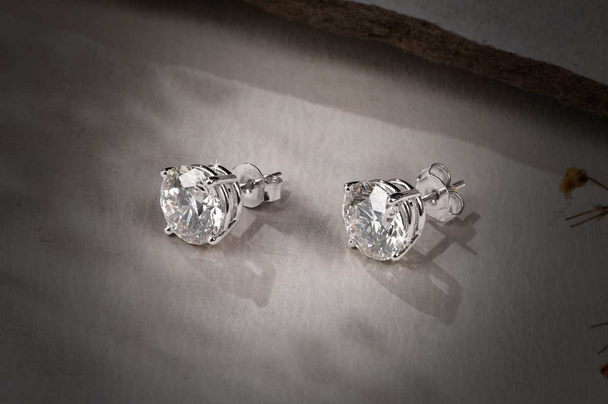 0.82 CT Round Lab Grown Diamond Stud Earrings in 18K White Gold