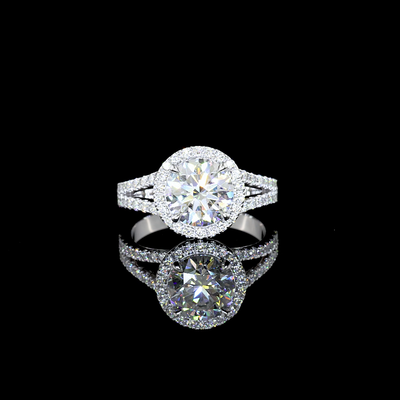 9.17 CT Round Lab Grown Diamond Engagement Ring in 14K White Gold