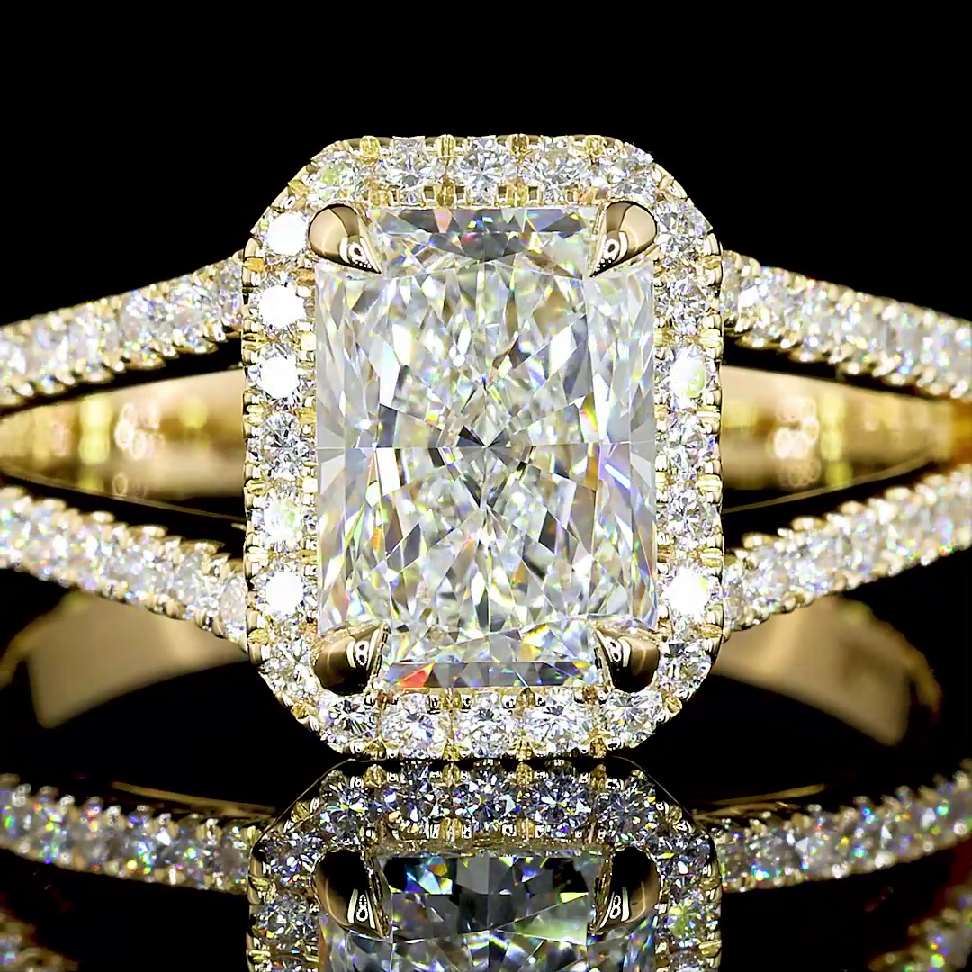 4.85 CT Radiant Lab Grown Diamond Engagement Ring in 14K Yellow Gold