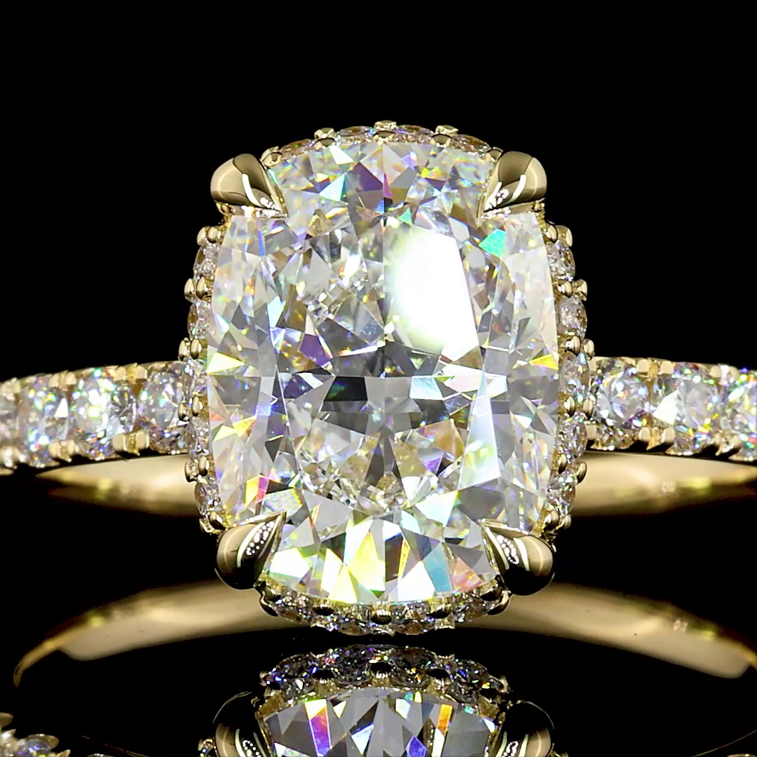 15.65 CT Cushion Lab Grown Diamond Engagement Ring in 14K Yellow Gold