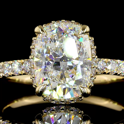 15.65 CT Cushion Lab Grown Diamond Engagement Ring in 14K Yellow Gold
