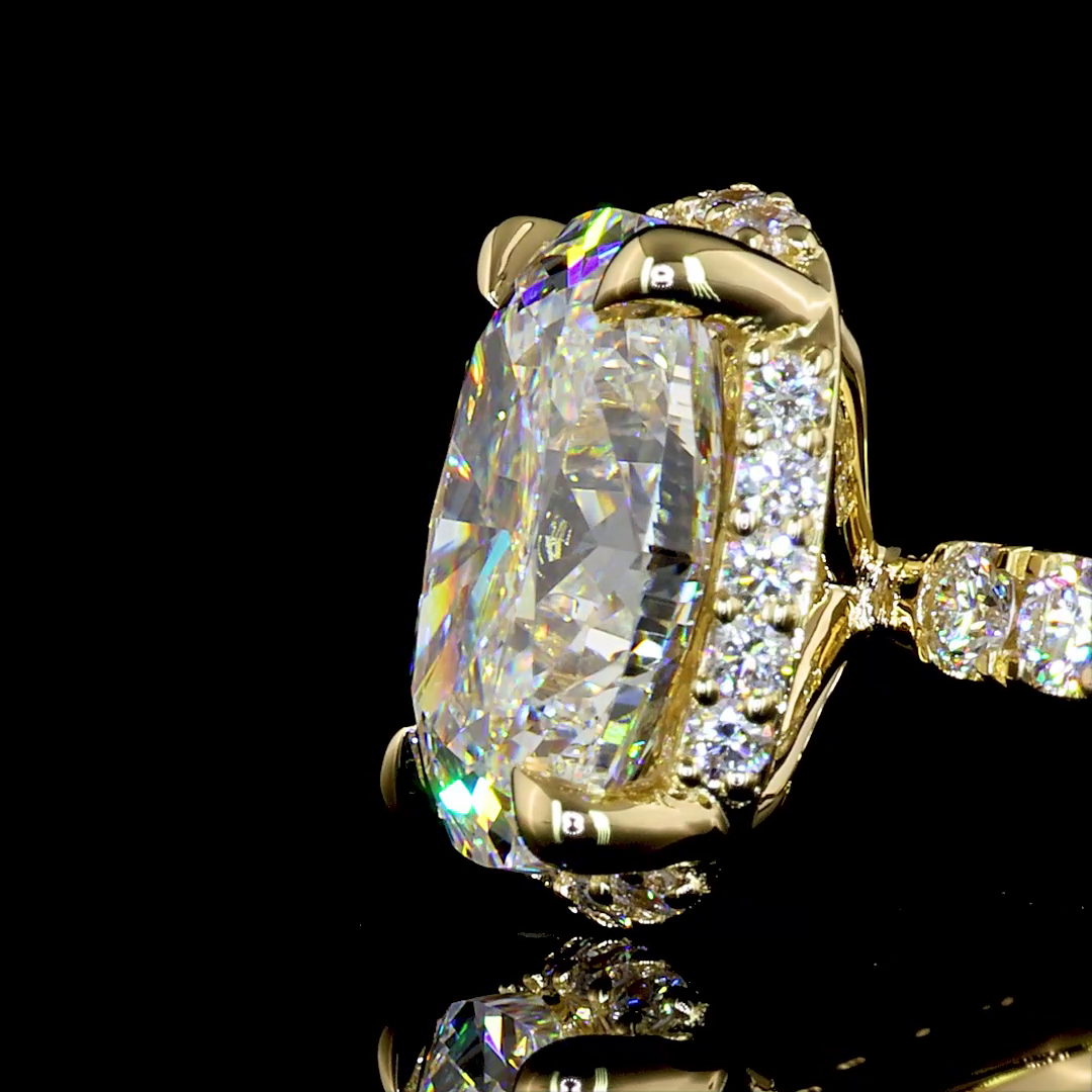 15.65 CT Cushion Lab Grown Diamond Engagement Ring in 14K Yellow Gold