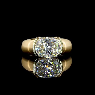 3.04 CT Cushion Lab Grown Diamond Ring in 14K Yellow Gold