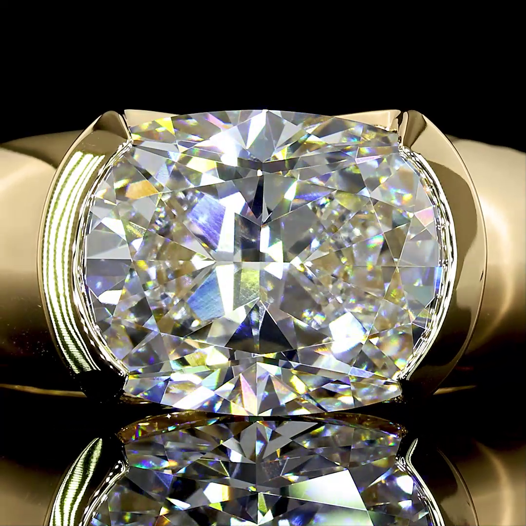3.04 CT Cushion Lab Grown Diamond Ring in 14K Yellow Gold