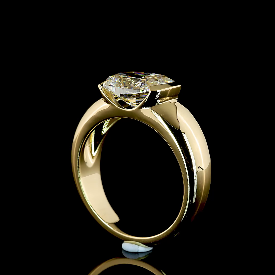 3.04 CT Cushion Lab Grown Diamond Ring in 14K Yellow Gold
