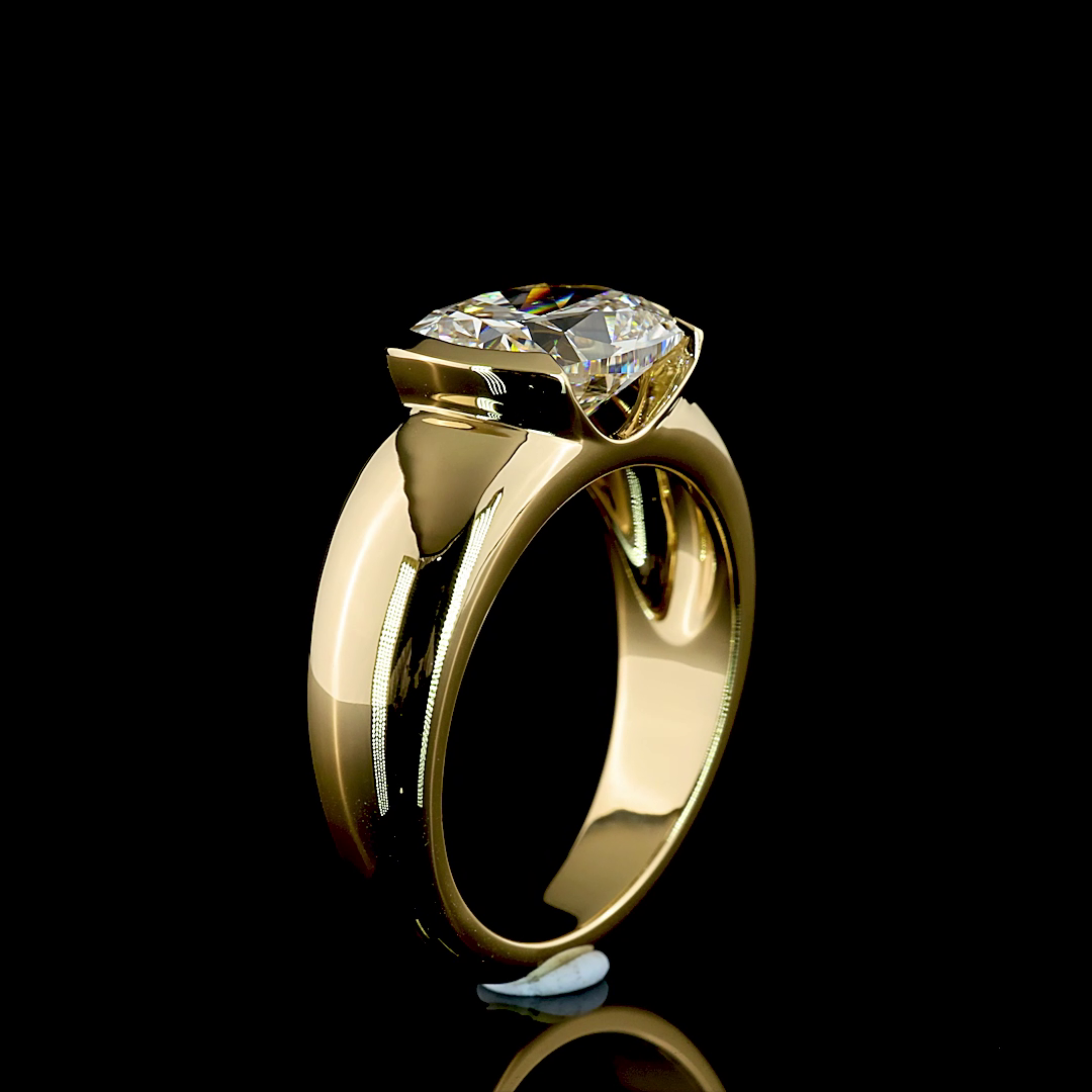 3.04 CT Cushion Lab Grown Diamond Ring in 14K Yellow Gold