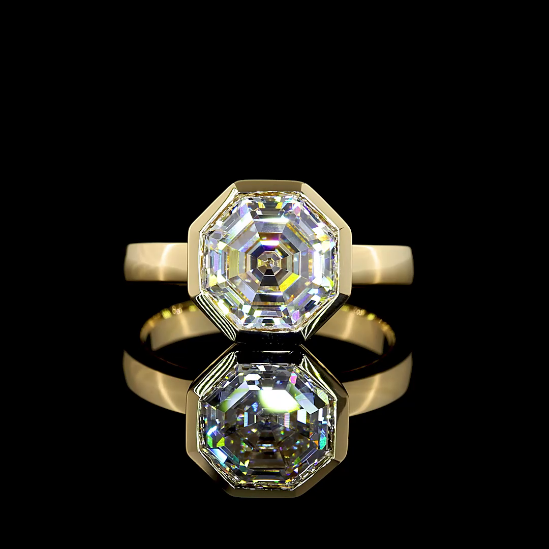 3.14 CT Octagon Lab Grown Diamond Engagement Ring in 14K Yellow Gold
