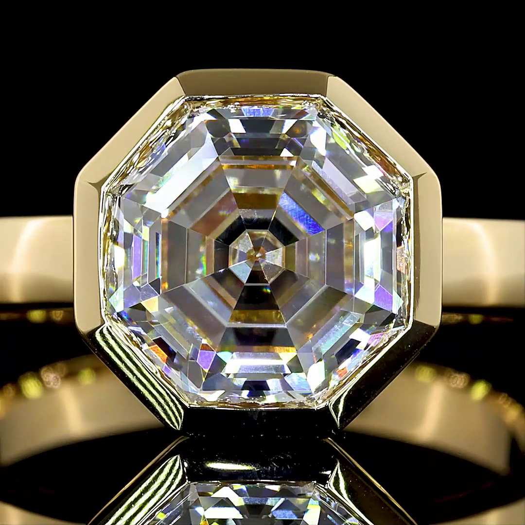 3.14 CT Octagon Lab Grown Diamond Engagement Ring in 14K Yellow Gold