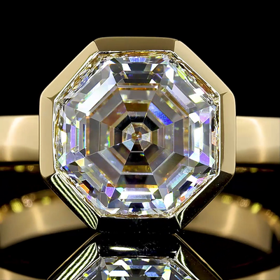 3.14 CT Octagon Lab Grown Diamond Engagement Ring in 14K Yellow Gold