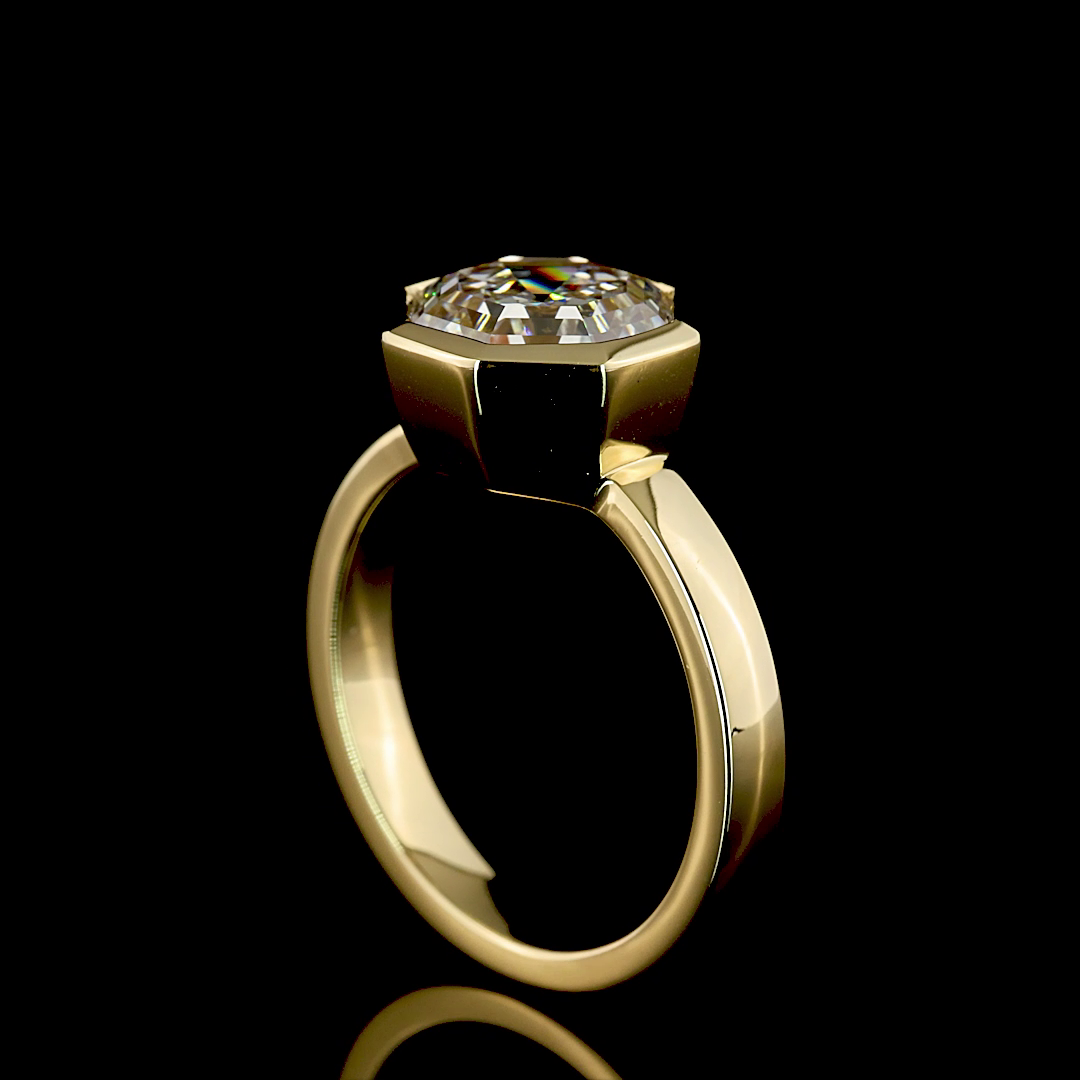 3.14 CT Octagon Lab Grown Diamond Engagement Ring in 14K Yellow Gold