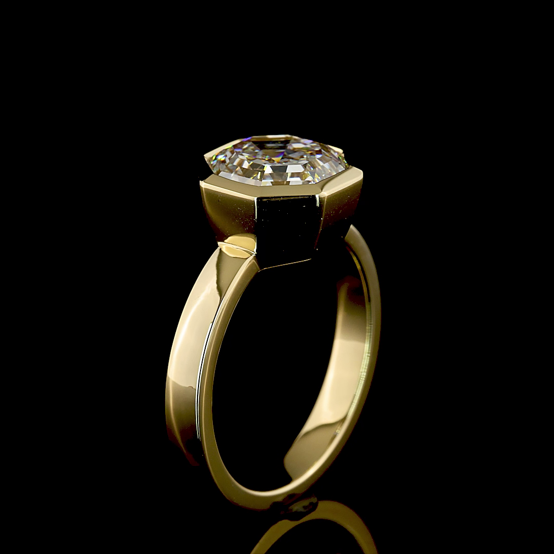 3.14 CT Octagon Lab Grown Diamond Engagement Ring in 14K Yellow Gold