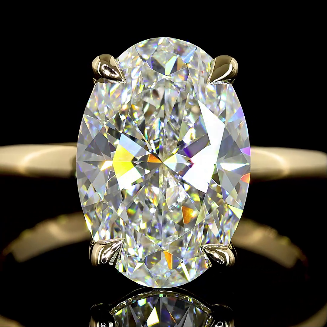 4.08 CT Oval Lab Grown Diamond Engagement Ring in 14K Yellow Gold