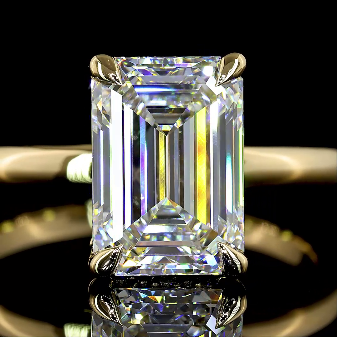 Emerald Shape Hidden Halo Engagement Ring (Lab Grown)