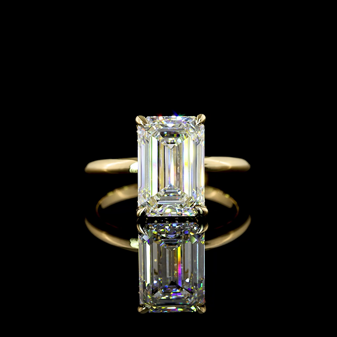 4.14 CT Emerald Lab Grown Diamond Engagement Ring in 14K Yellow Gold