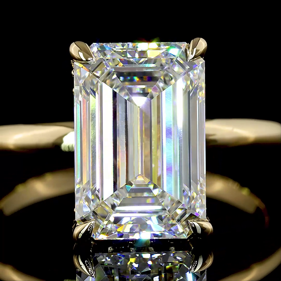 4.14 CT Emerald Lab Grown Diamond Engagement Ring in 14K Yellow Gold