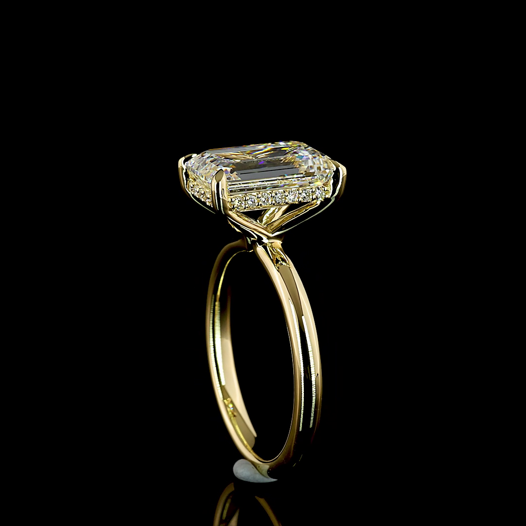 4.14 CT Emerald Lab Grown Diamond Engagement Ring in 14K Yellow Gold