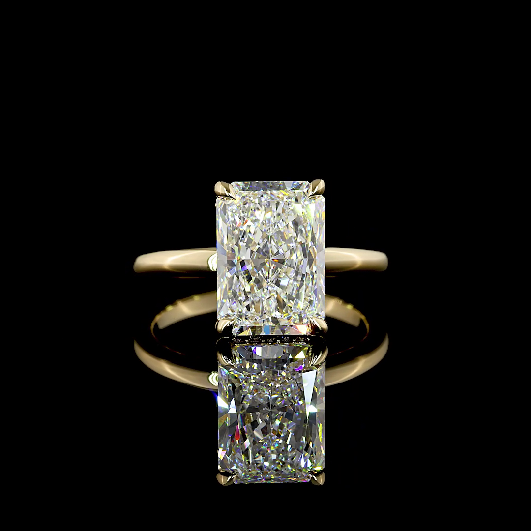 4.21 CT Radiant Lab Grown Diamond Engagement Ring in 14K Yellow Gold