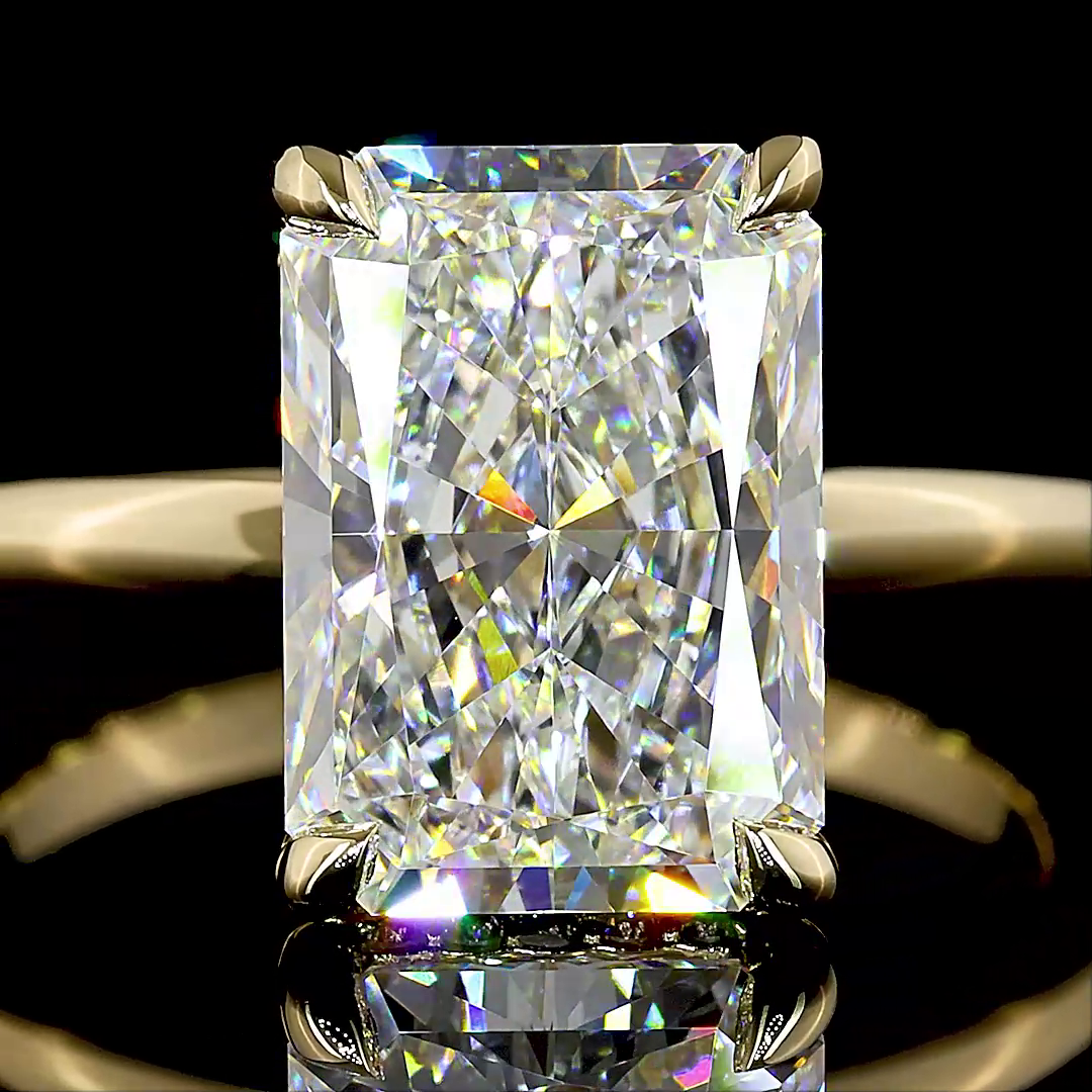 4.21 CT Radiant Lab Grown Diamond Engagement Ring in 14K Yellow Gold