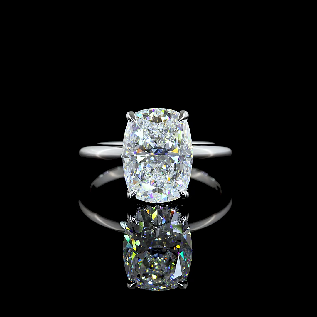 4.18 CT Cushion Lab Grown Diamond Engagement Ring in 14K White Gold