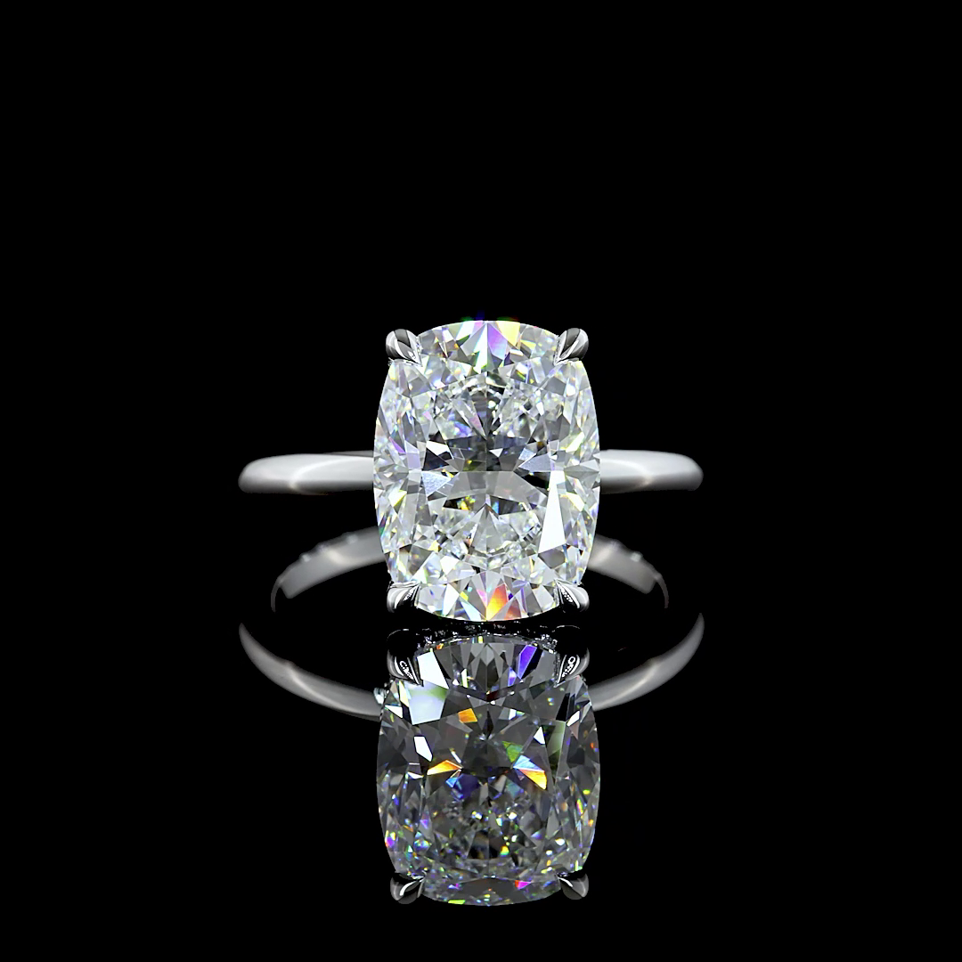 5.13 CT Cushion Lab Grown Diamond Engagement Ring in 14K White Gold