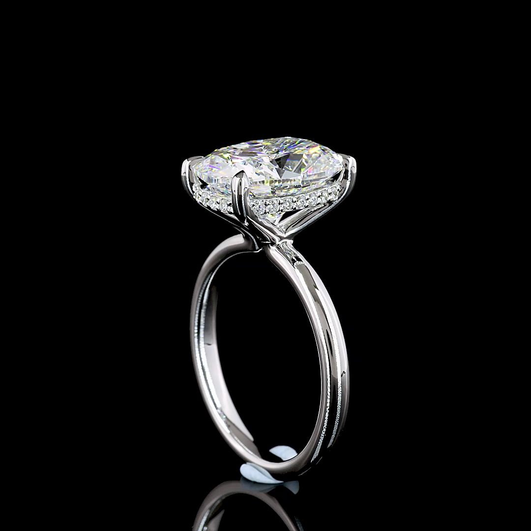 5.13 CT Cushion Lab Grown Diamond Engagement Ring in 14K White Gold