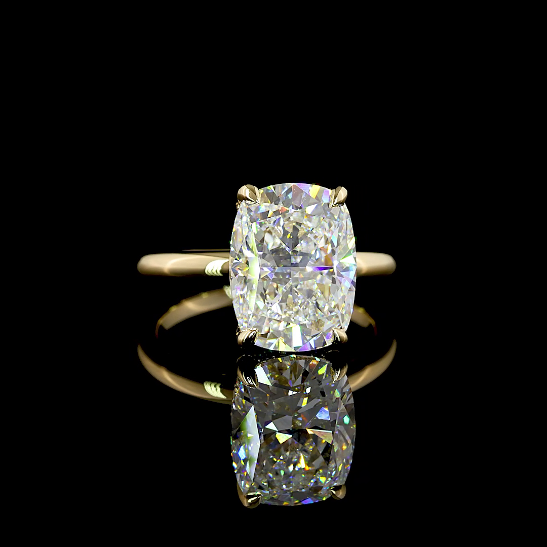 5.34 CT Cushion Lab Grown Diamond Engagement Ring in 14K Yellow Gold