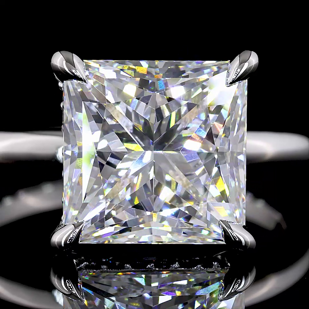 5.23 CT Princess Lab Grown Diamond Engagement Ring in 14K White Gold