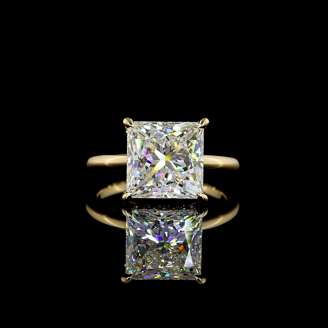 5.21 CT Princess Lab Grown Diamond Engagement Ring in 14K Yellow Gold
