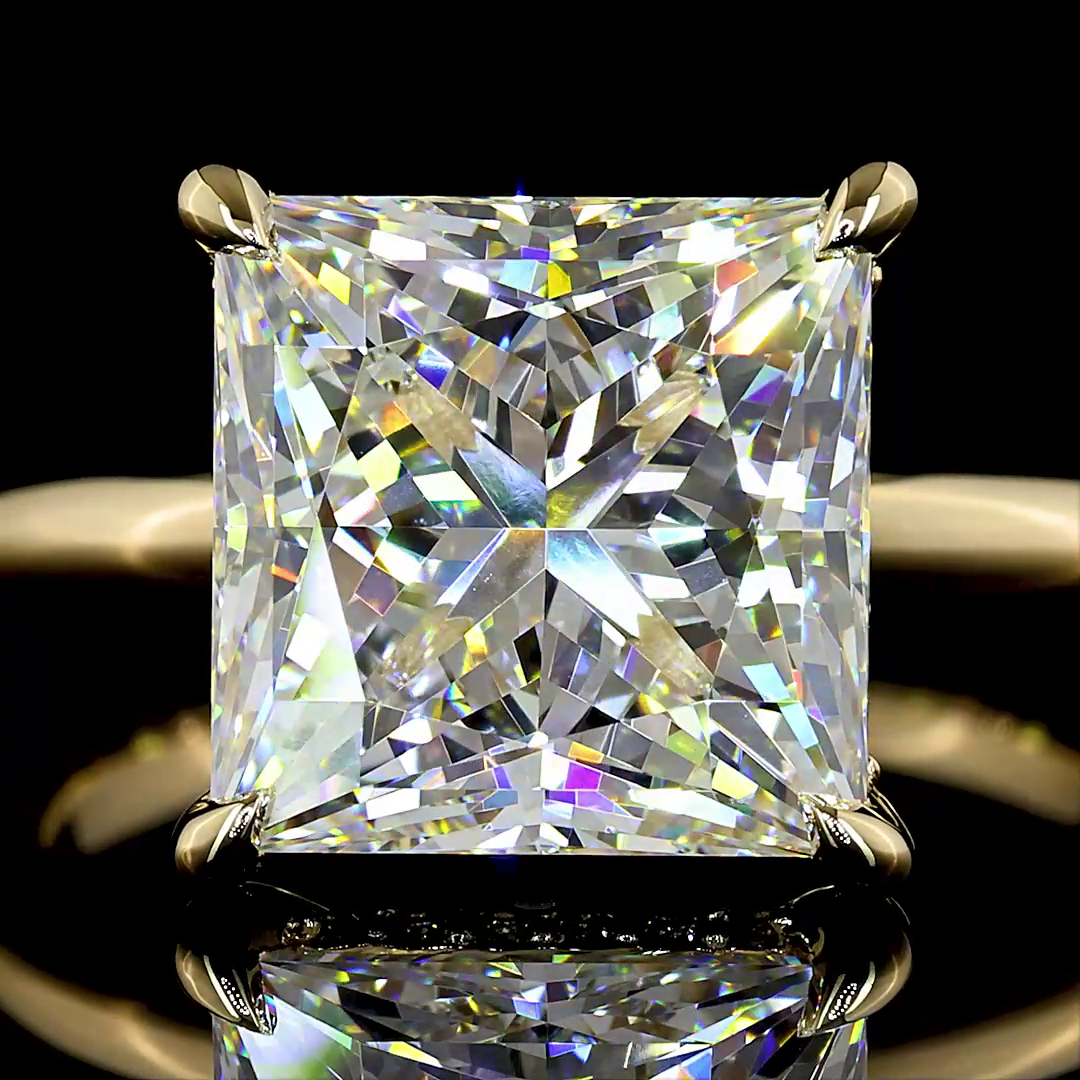 5.21 CT Princess Lab Grown Diamond Engagement Ring in 14K Yellow Gold