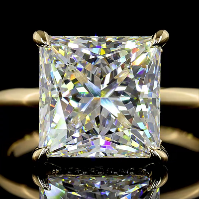 5.21 CT Princess Lab Grown Diamond Engagement Ring in 14K Yellow Gold