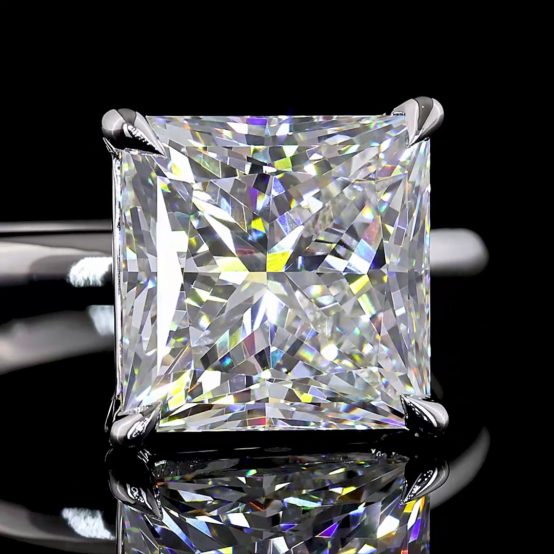 5.23 CT Princess Lab Grown Diamond Engagement Ring in 14K White Gold