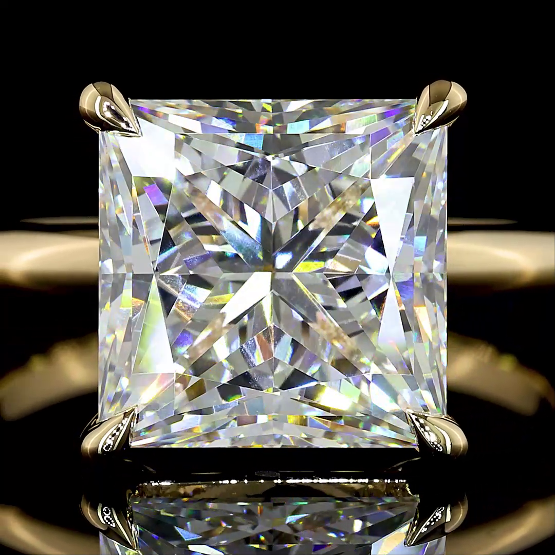 5.19 CT Princess Lab Grown Diamond Engagement Ring in 14K Yellow Gold