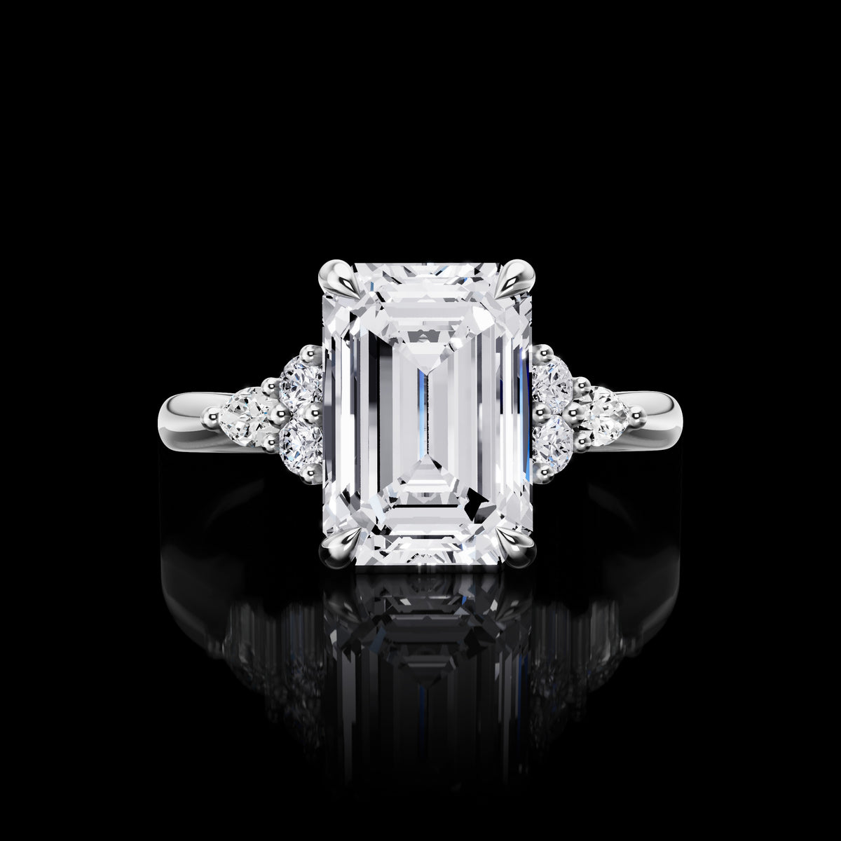 3.5 CT Emerald Lab Grown Diamond Engagement Ring in 14K White Gold