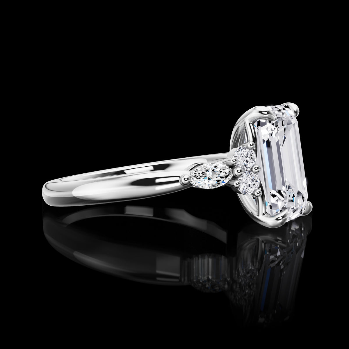 3.5 CT Emerald Lab Grown Diamond Engagement Ring in 14K White Gold