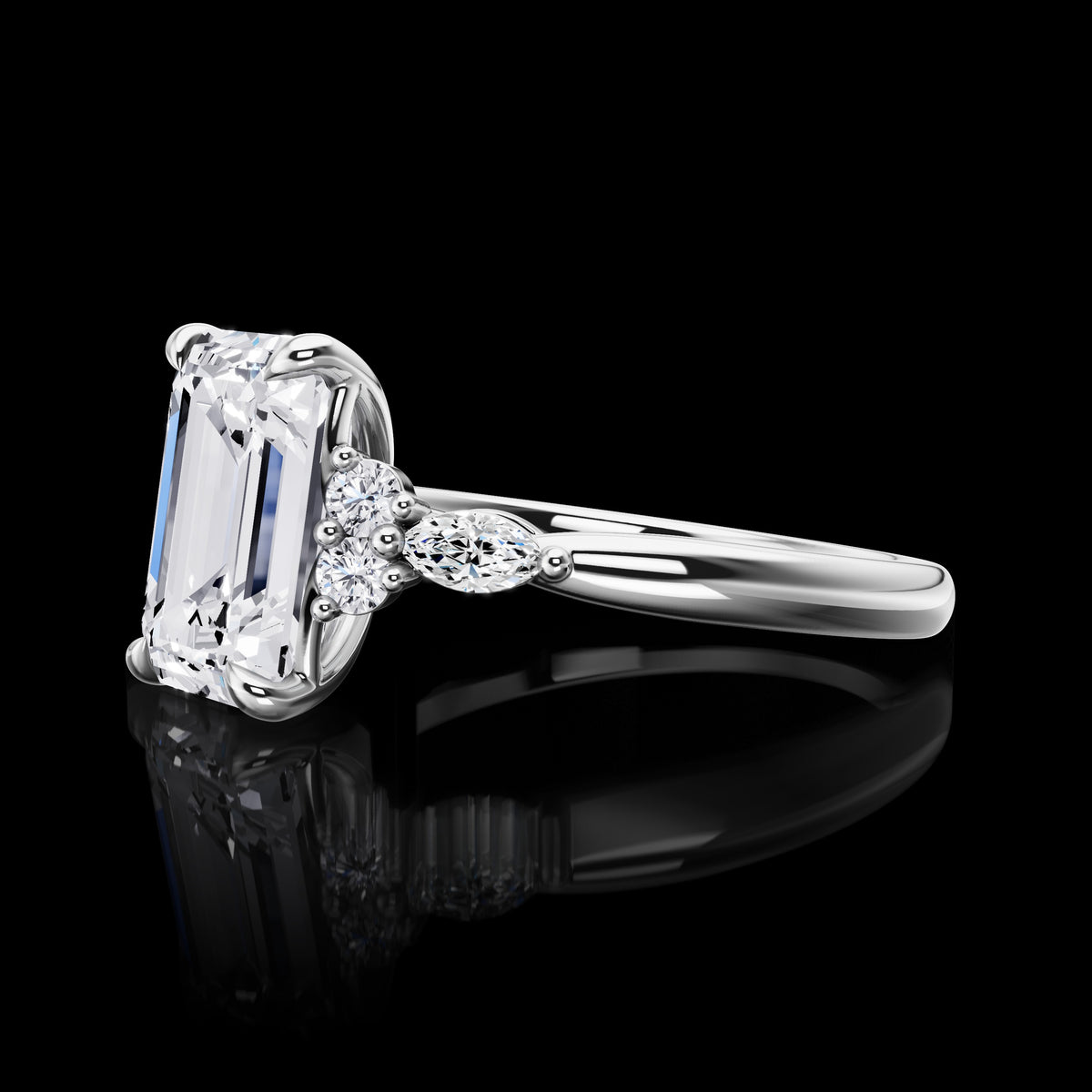 3.5 CT Emerald Lab Grown Diamond Engagement Ring in 14K White Gold