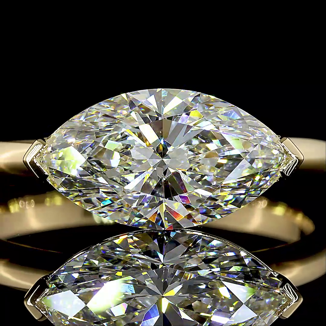 2.06 CT Marquise Lab Grown Diamond Engagement Ring in 14K Yellow Gold