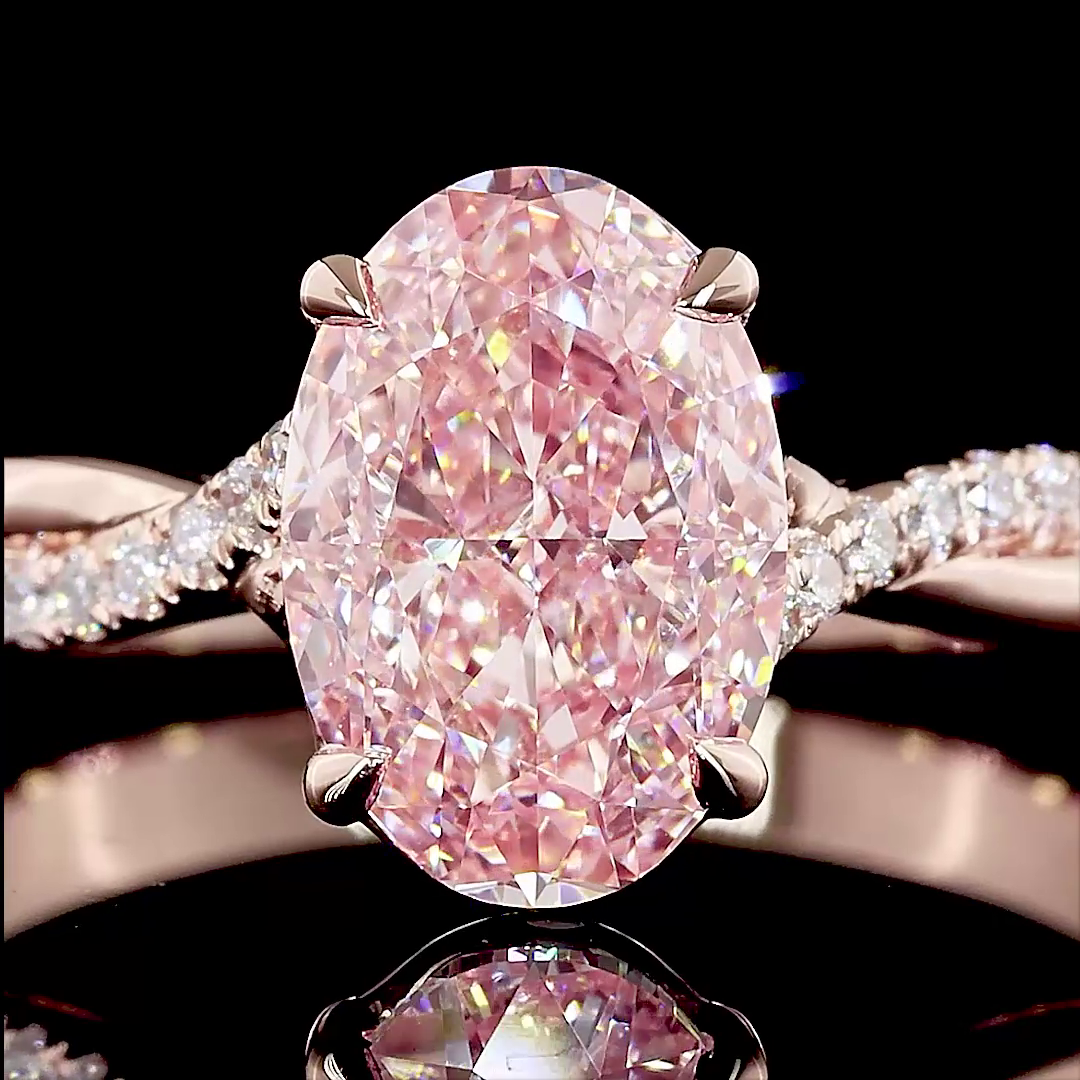 2.16 CT Oval Lab Grown Diamond Ring in 14K Rose Gold