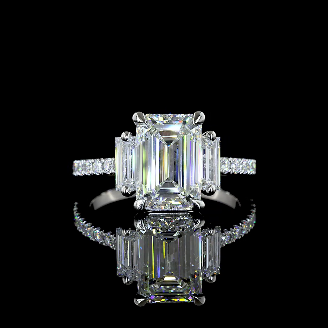 3.38 CT Emerald Lab Grown Diamond Engagement Ring in Platinum
