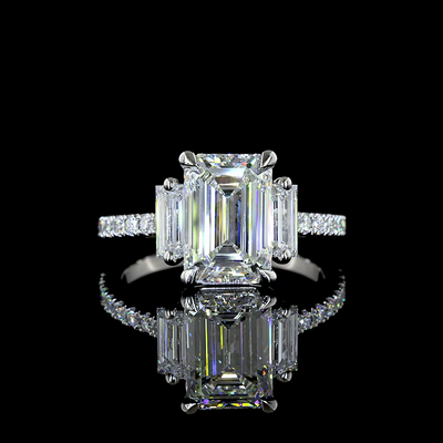 3.38 CT Emerald Lab Grown Diamond Engagement Ring in Platinum