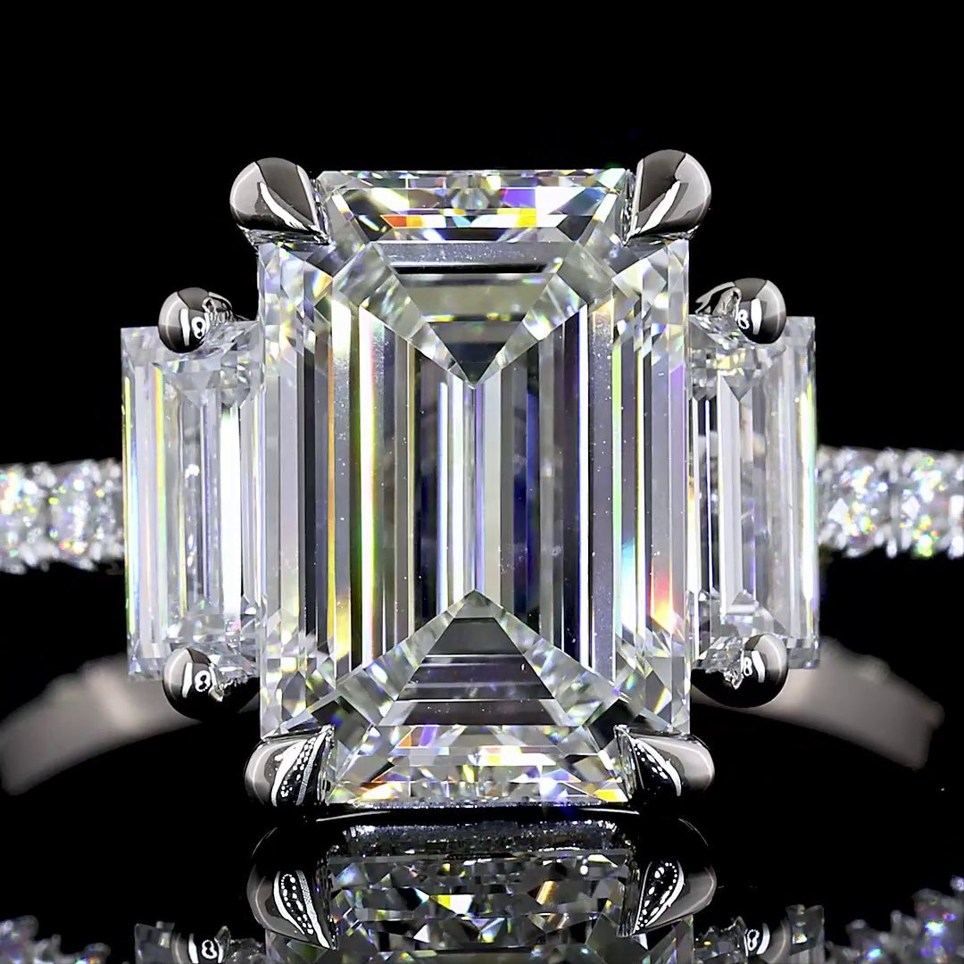 3.38 CT Emerald Lab Grown Diamond Engagement Ring in Platinum