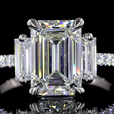 3.38 CT Emerald Lab Grown Diamond Engagement Ring in Platinum