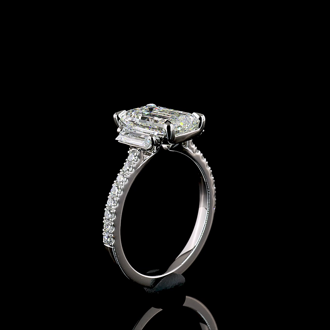 3.38 CT Emerald Lab Grown Diamond Engagement Ring in Platinum