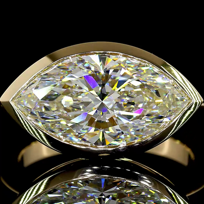 4.16 CT Marquise Lab Grown Diamond Ring in 14K Yellow Gold
