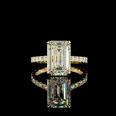 4.86 CT Emerald Lab Grown Diamond Engagement Ring in 18K Yellow Gold