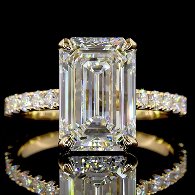 4.86 CT Emerald Lab Grown Diamond Engagement Ring in 18K Yellow Gold