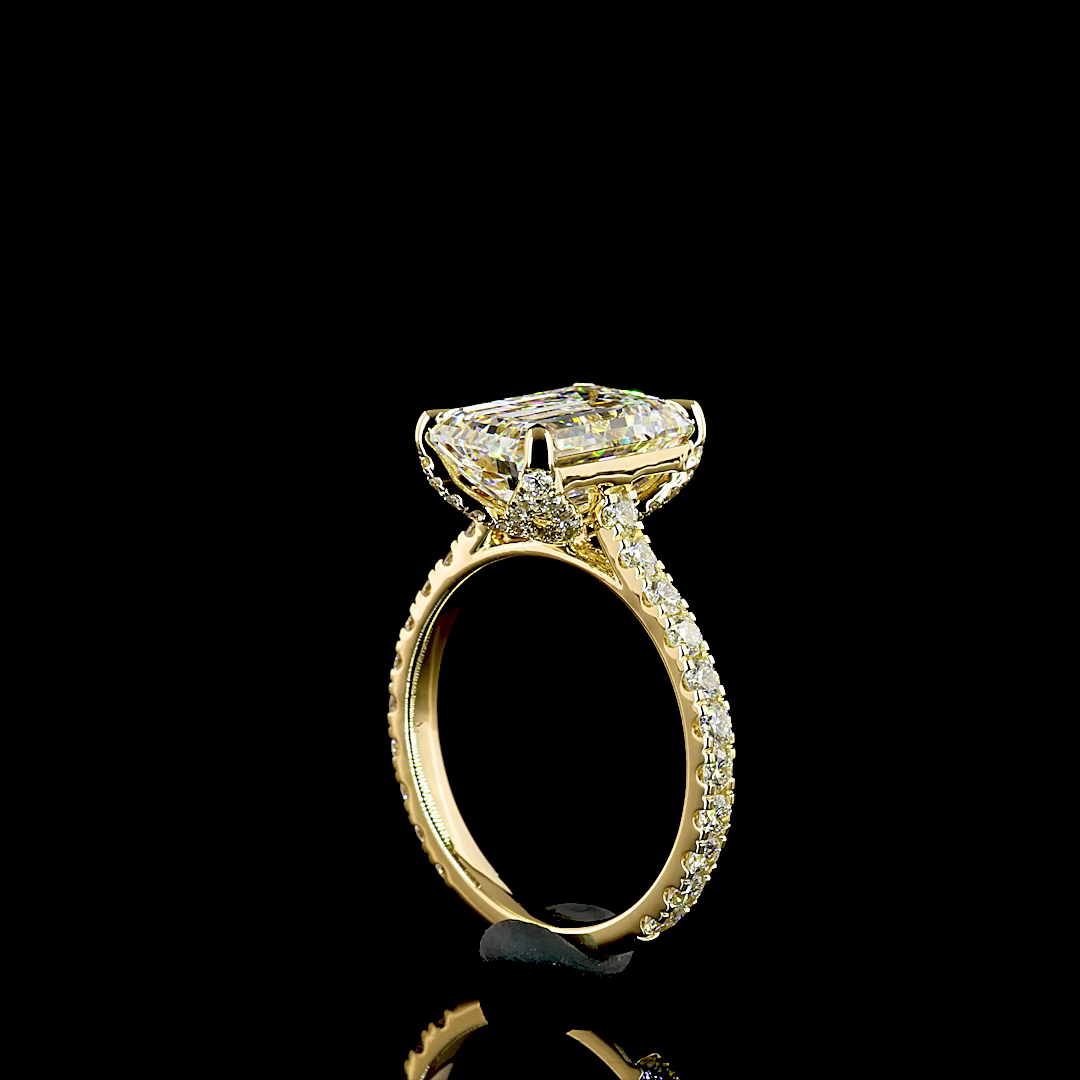 4.86 CT Emerald Lab Grown Diamond Engagement Ring in 18K Yellow Gold