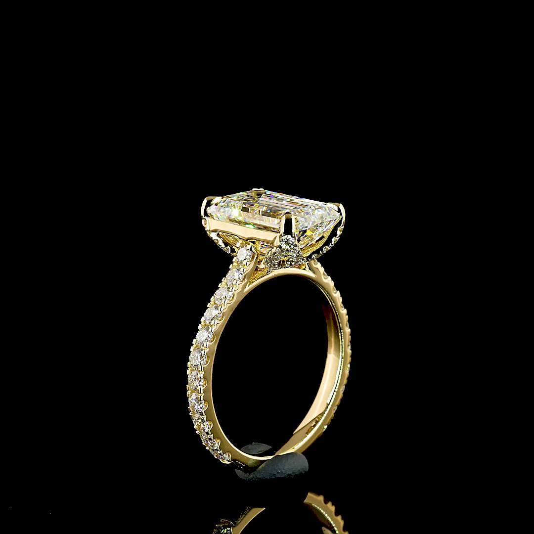 4.86 CT Emerald Lab Grown Diamond Engagement Ring in 18K Yellow Gold